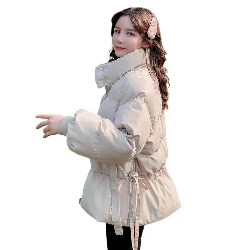 

Зимние новые Пуховики с воротником-стойкой, лидер продаж, толстые свободные универсальные простые однотонные ветрозащитные пальто с завязкой на талии