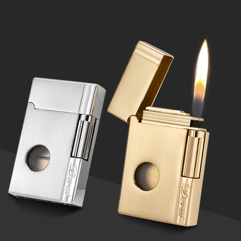 

Gas Unusual Lighters Derui Top Grade Grinding Wheel Flint Metal Cigar Cigarette Lighter Smoking Accessory Butane Gadgets for Men