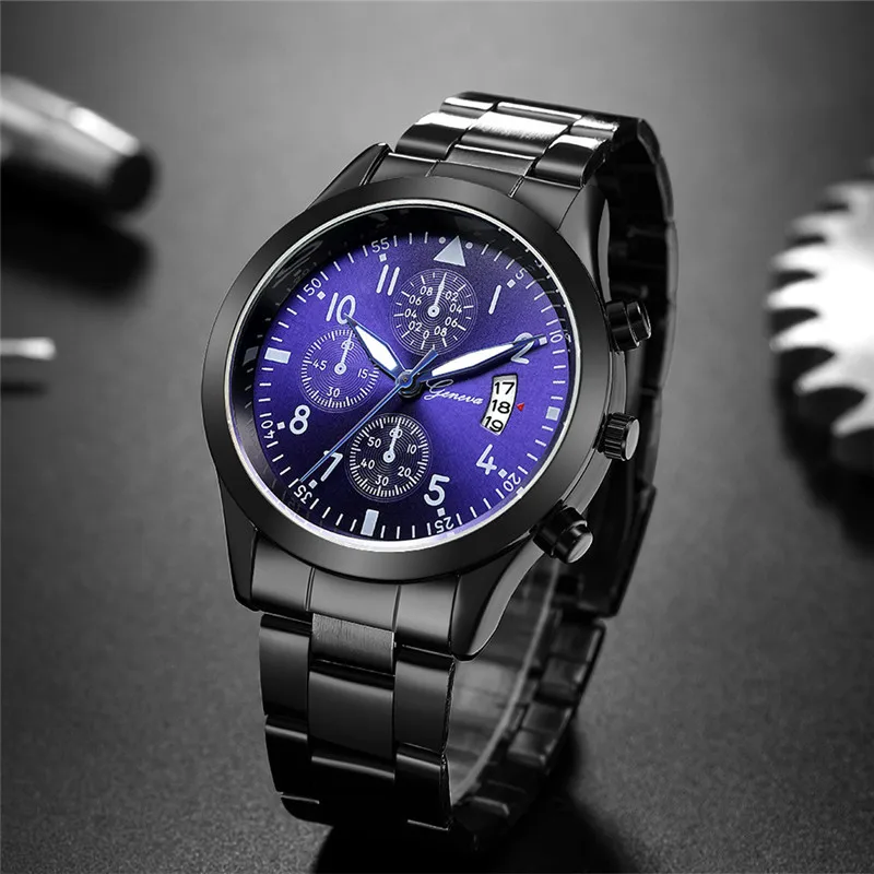 

Sdotter Geneva Watch Men Black Sport Watches Luxury Stainless Steel Band Auto Date Quartz Wristwatches Men Reloj Hombre Montre H