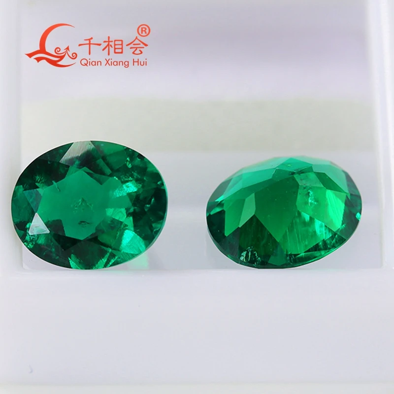 

Dark green color oval shape Created Hydrothermal Muzo Emerald including minor cracks and inclusions loose gemstone