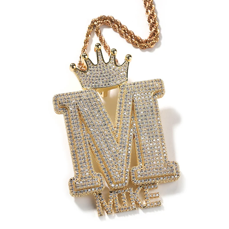 

Custom Crown Letters Name Logo Pendants Necklaces for Men Hip Hop 3A+ CZ Stone Bling Iced Out Rapper Jewelry Drop Shipping