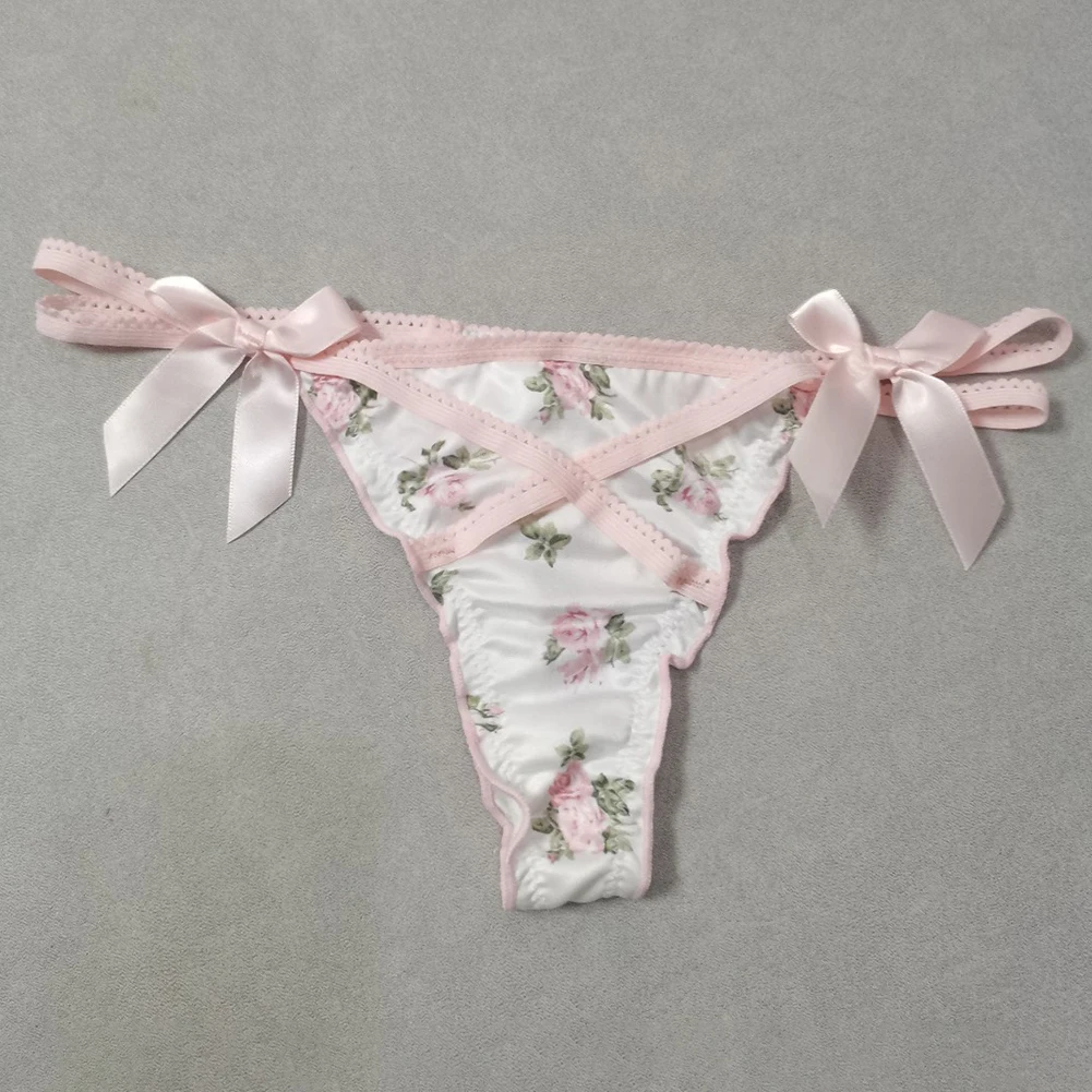 Ruffled Lovely Sweet Girl Thong Briefs Smooth Satin Panties Floral Printed T-back Underwear Bow Cross Strap Low Rise Underpants
Ruffled Lovely Sweet Girl Thong Briefs Smooth Satin Panties Floral Printed T-back Underwear Bow Cross Strap Low Rise Underpants