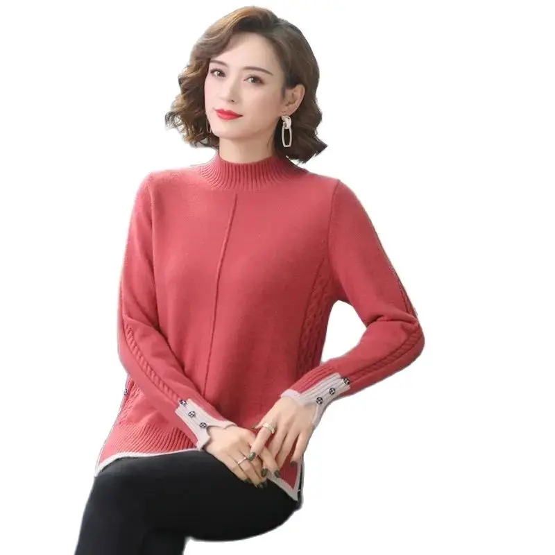 

Middle-Aged Elderly Mothers Wear New Sweaters Autumn And Winter Women's Loose Semi-High Collar Keep Warm Bottoming Shirt Tops