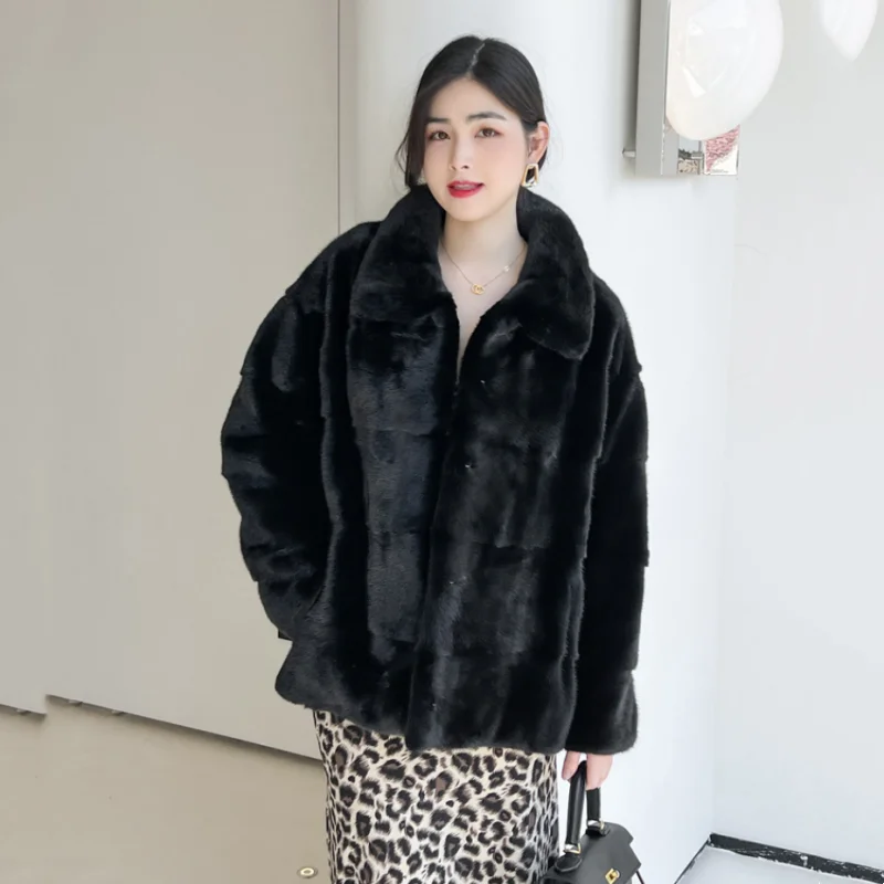 

2023 New Fashion Copenhagen Mink Whole Fur Women Coat Real Natural Fur Jacket Winter Thick Warm Female Mink Fur Jacket