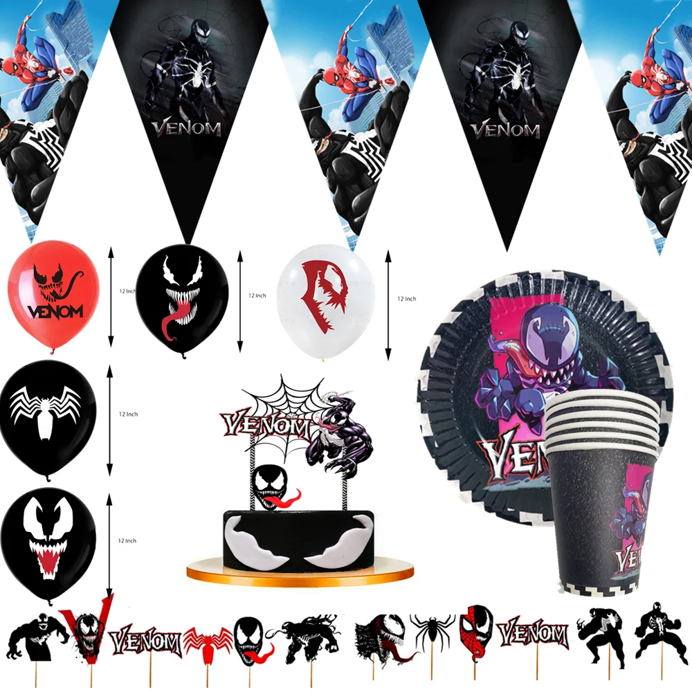 Venom Theme Birthday Party Decorations Disposable decorations tableware Set Plate Cup cake topper Birthday Party Supplies Action
Venom Theme Birthday Party Decorations Disposable decorations tableware Set Plate Cup cake topper Birthday Party Supplies Action