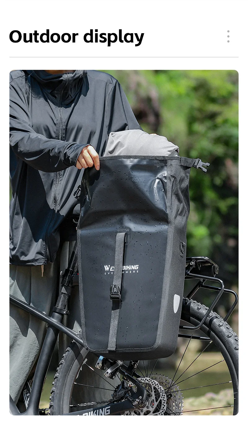 WEST BIKING Waterproof Bicycle Rear Bag 25L Large Capacity Luggage Rack Side Bag Expandable Cycling Travel Bag Men Shoulder Bag WEST BIKING Waterproof Bicycle Rear Bag 25L Large Capacity Luggage Rack Side Bag Expandable Cycling Travel Bag Men Shoulder Bag