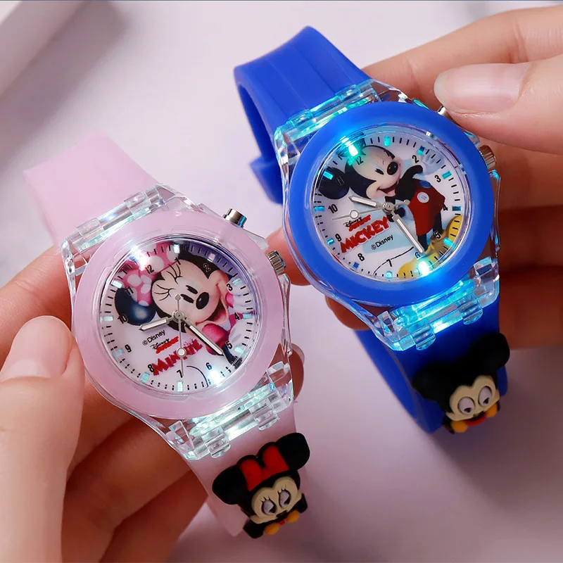 

New Disney Mickey Kids Watches Girls Luminous Silicone Strap 3D Cartoon Minnie Children Watch Quartz Clock reloj infantil ﻿ ﻿