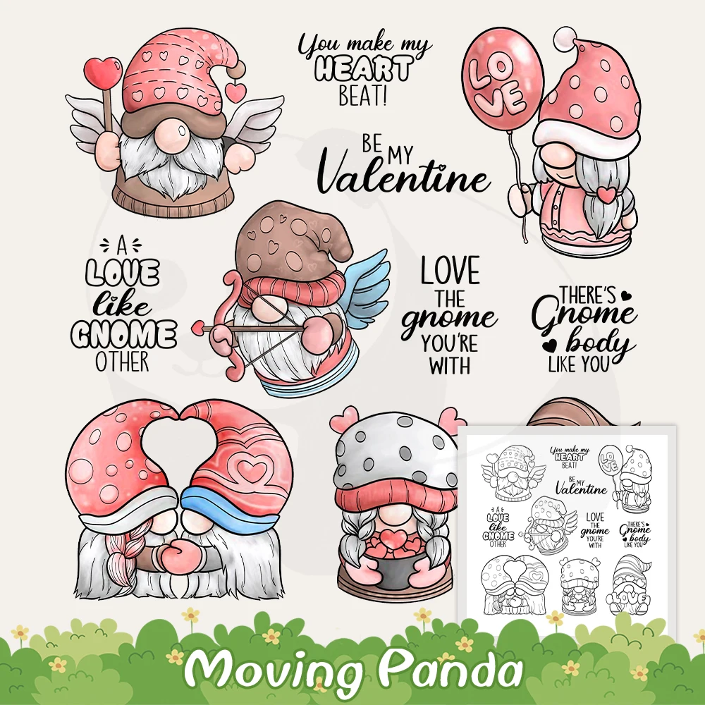 

Cute Gnomes Love Hearts Wings Clear Stamps Valentine's Day Gifts DIY Scrapbooking Supplies Silicone Stamp For Cards Crafts Decor