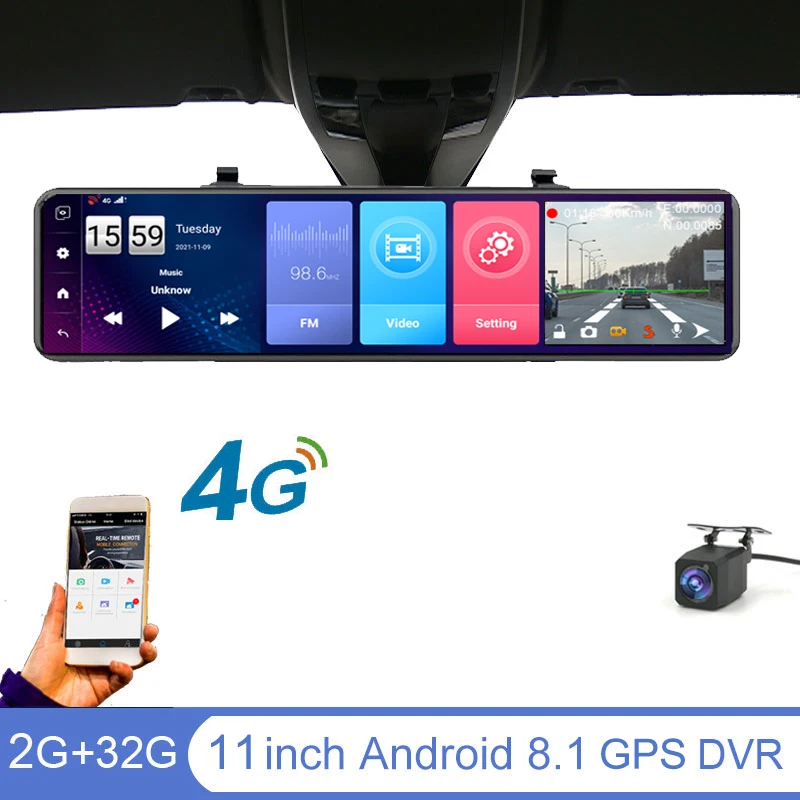 

11" ADAS 4G 1080P Rear Camera Car Mirror Recorder DVR Dual Lens Dash Cam GPS Wifi 24H Parking Monitor black box RAM 2GB ROM 32GB