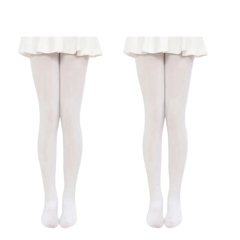 

2X White Kids Girls Velvet Ballet Tights Dance Socks Microfiber Socks Professional Dance Leggings S