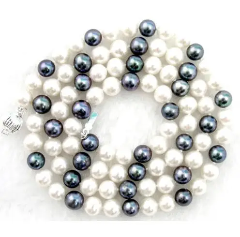 

Unique Design AA 18'' Long 7-8mm White Black Cultured Freshwater Pearl Necklace,Round Pearl Jewelry,Charming Women Gift