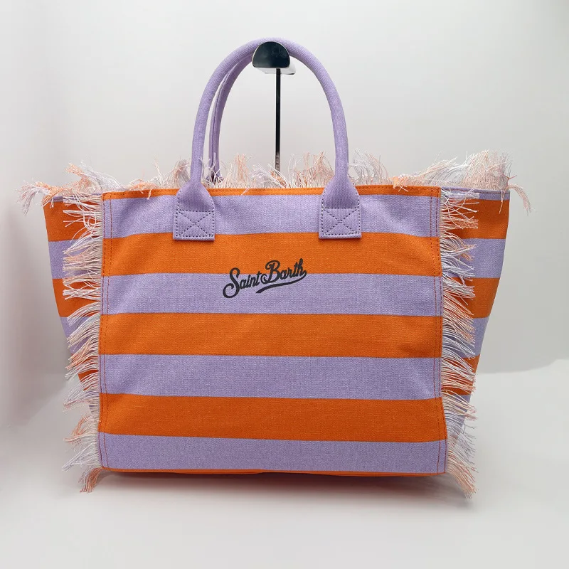 SAINT BARTH European & American Striped Canvas Tote Bag 6 Sa93d872b0e2243e3a014c1aead19e4a0C