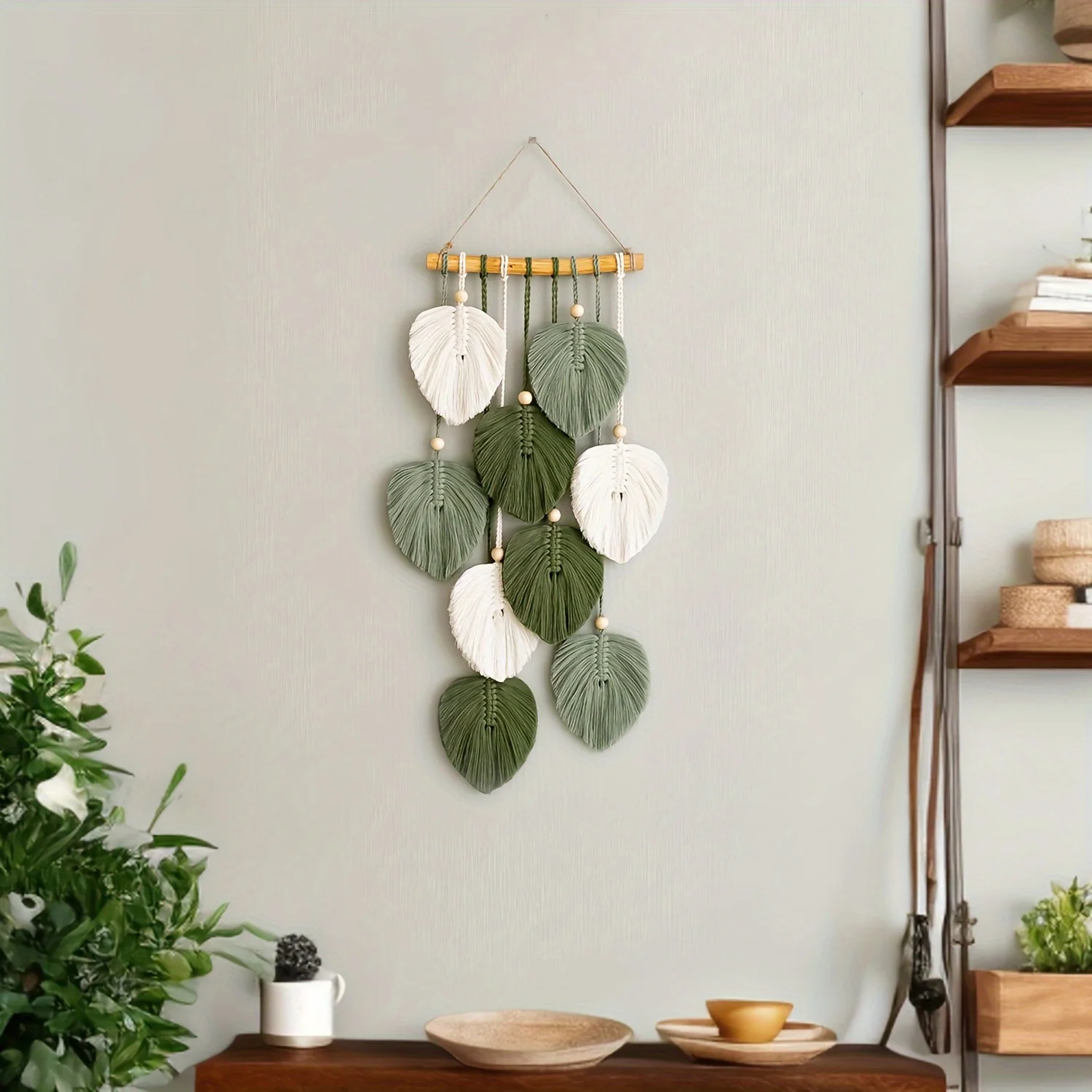 Green Leaf Boho Tapestry - Handwoven Nature Wall Art 2 Sa93e0eaf94624c20bd79040f027735dcy