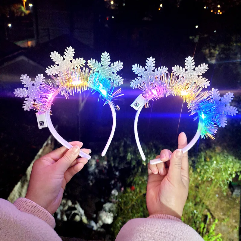 

Christmas Hair Band Glowing Crutch Headband Xmas Tree Snowflake Hair Band Deer Horn Light Flashing Headwear Merry Christmas Gift