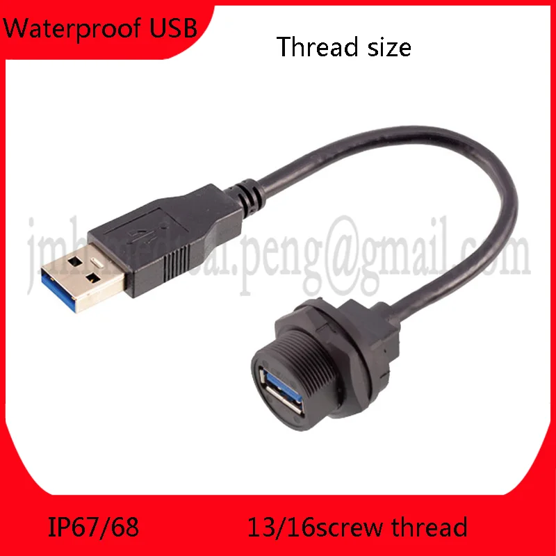 

USB3.0 Waterproof Plug IP67 IP68 Double-Ended PCB Welded Plate Double Female Socket Outdoor With Cable 1M Connector