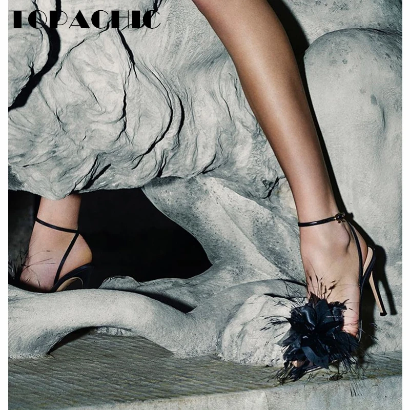 1.12 TOPACHIC Feather Rose Sexy Stiletto Sandals Women Summer 2024 Flower Buckle Strap Pointed Toe High-Heeled Fashion Shoes
1.12 TOPACHIC Feather Rose Sexy Stiletto Sandals Women Summer 2024 Flower Buckle Strap Pointed Toe High-Heeled Fashion Shoes