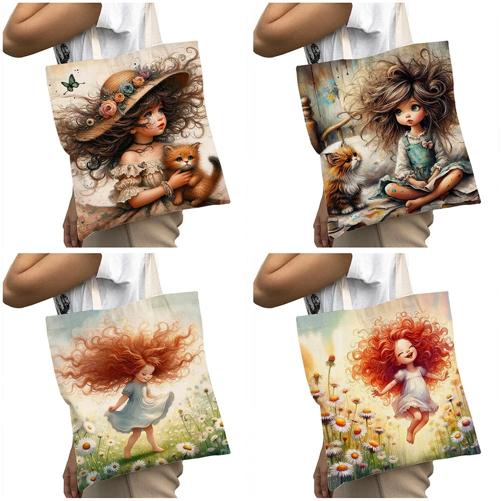 Cute Cartoon Girl Double Print Tote Bag 4 Sa948c97685f24dcfbbded80b8eb96ab77