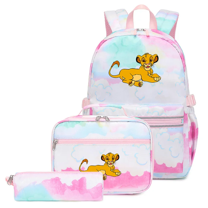 

3Pcs/Set Disney The Lion King Simba Backpack Colorful Bag Boys Girls School bags Teenager Student with Lunch Bag Travel Mochilas