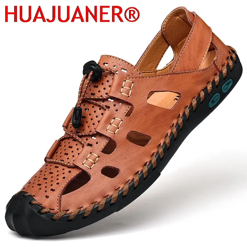 

New Fashion Summer Beach Breathable Comfort Men Gladiator Sandals Genuine Leather Men's Sandal Man Causal Shoes Plus Size 38-48