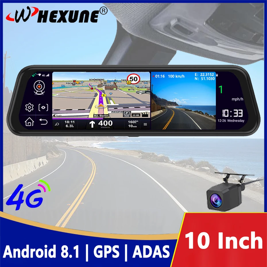 

10" 4G Android 8.1 Dash Cam GPS Navigation ADAS Car Rearview Mirror Camera Full HD 1080P Auto Car Video Recorder DVR WiFi BT D95