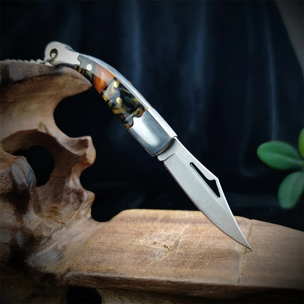 

Mini Keyring Pocket Folding Knife 440C Blade Acrylic Handle Outdoor Neck Chain Knives Self Defense Camping EDC Cutter Tools Faca
