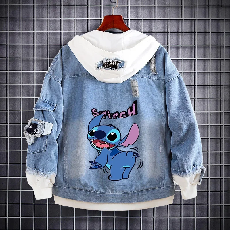 

Disney Stitch Denim Hooded Coats Cute Cartoon Sweatshirts Kids Kawaii Anime Print Design Jacket Casual Streetwear Coat For Men