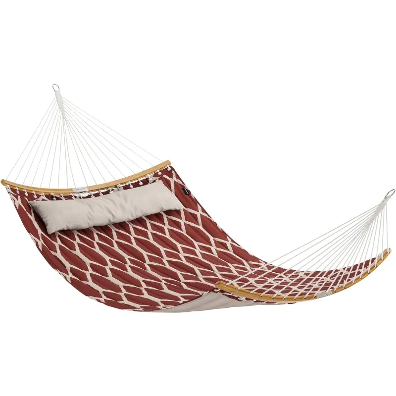 

Portable Hammock Quilted Hammock with Curved Bamboo Spreaders Pillow Padded Hammock Holds Up To 495 Lb Red and Beige Rhombus