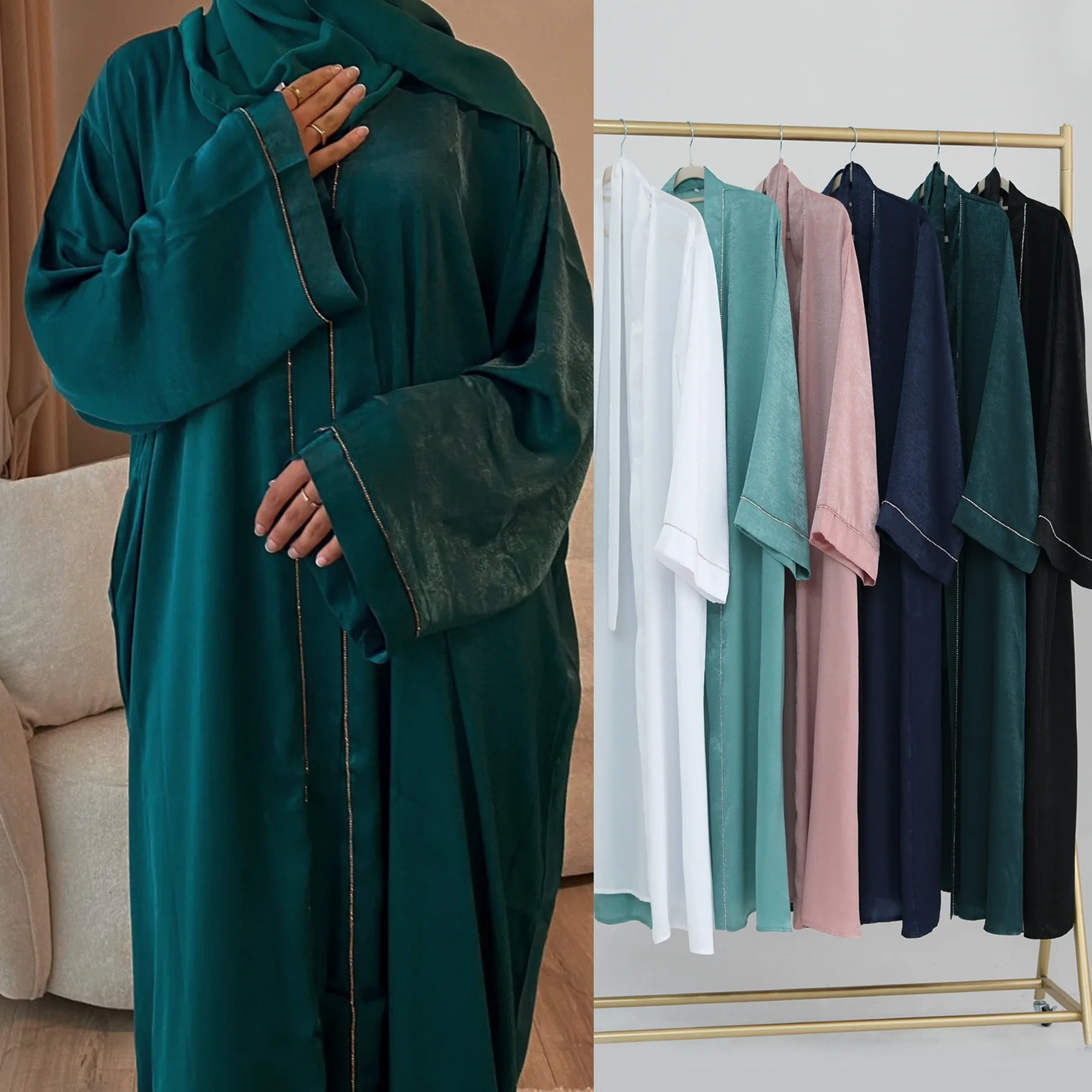 

Ramadan Prayer Muslim Abaya for Women Eid Dress Diamond Morocco Lace-up Abayas Kaftan Islam Cardigan Dubai Arab Long Robe 2024