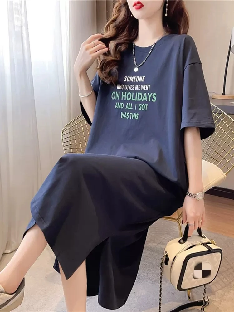 Fashion Pure Cotton Short-sleeved Dress 2023 New Summer Large Size Women's Clothing T-shirt Slit Dress fp356
Fashion Pure Cotton Short-sleeved Dress 2023 New Summer Large Size Women's Clothing T-shirt Slit Dress fp356