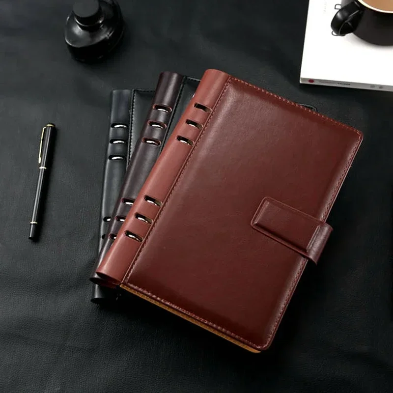 

Luxury Leather Reusable PU Ring Planner Organizer Binder Personal Book Agenda Notebook,black Note Brown