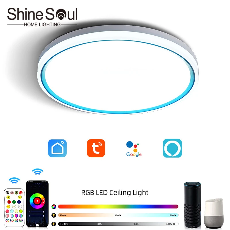 

LED Tuya APP Intelligent Ceiling Lamp WIFI Bluetooth RGB+CW Alexa Google Voice Controlled Bedroom Living Room Home Light