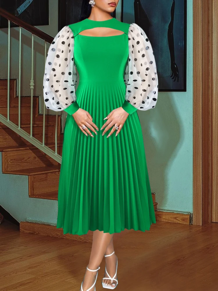 Women's Summer Dress Green Pleated Mid-calf Elegant Gauze Patchwork Polka Dot Long Sleeve Cut Out Casual Womens Dresses 4XL
Women's Summer Dress Green Pleated Mid-calf Elegant Gauze Patchwork Polka Dot Long Sleeve Cut Out Casual Womens Dresses 4XL