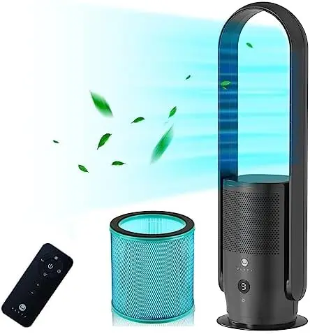 Bladeless Fan and Air Purifier in one, 90° Oscillating Fan with HEPA Filter, Remote Control, Touch, 8H Timer, 9 Speeds, Power
Bladeless Fan and Air Purifier in one, 90° Oscillating Fan with HEPA Filter, Remote Control, Touch, 8H Timer, 9 Speeds, Power