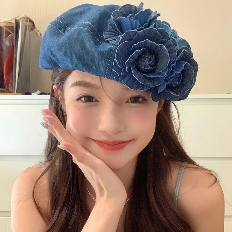 Contrasting Color Denim Camellia Designer Beret Casual Fashion Fluffy Painter Cap Travel Berets for Woman
Contrasting Color Denim Camellia Designer Beret Casual Fashion Fluffy Painter Cap Travel Berets for Woman
