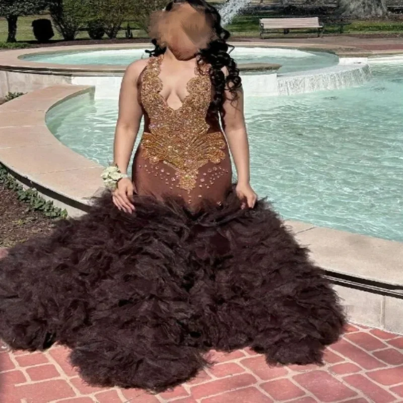 Chocolate Ruffles Skirt Prom Dress for Women Luxury Diamond Crystal Black Girl Evening Birthday Gown vestidos de gala
Chocolate Ruffles Skirt Prom Dress for Women Luxury Diamond Crystal Black Girl Evening Birthday Gown vestidos de gala