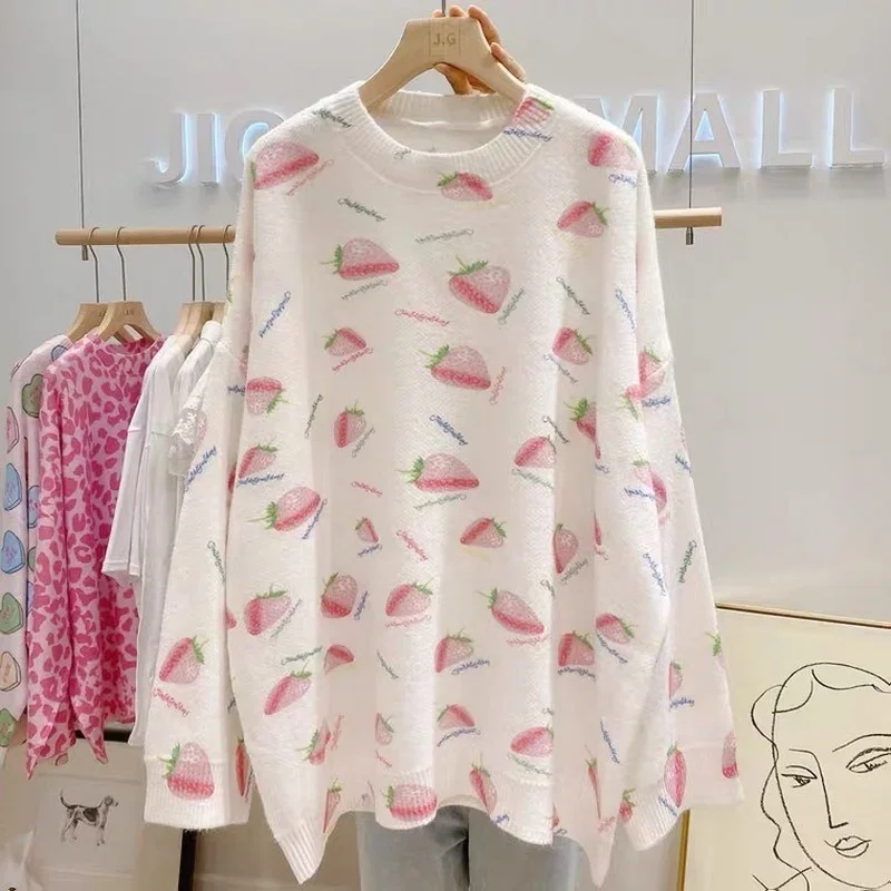 Sweet White Strawberry Knitted Sweater Girls Autumn Winter O-Neck Loose Casual Jumpers Pink Heart Lover Urban Women Pullovers
Sweet White Strawberry Knitted Sweater Girls Autumn Winter O-Neck Loose Casual Jumpers Pink Heart Lover Urban Women Pullovers