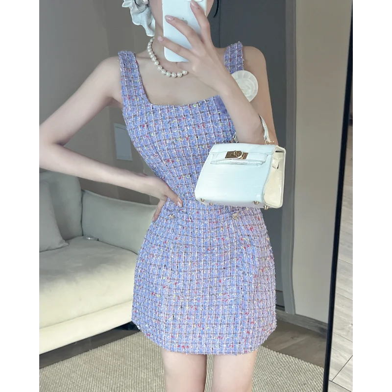Women Purple Small Fragrant Flowers Sleeveless Mini Dress Simple Fashion Party Sweet Yellow Tweed Plaid Female Dress Summer
Women Purple Small Fragrant Flowers Sleeveless Mini Dress Simple Fashion Party Sweet Yellow Tweed Plaid Female Dress Summer