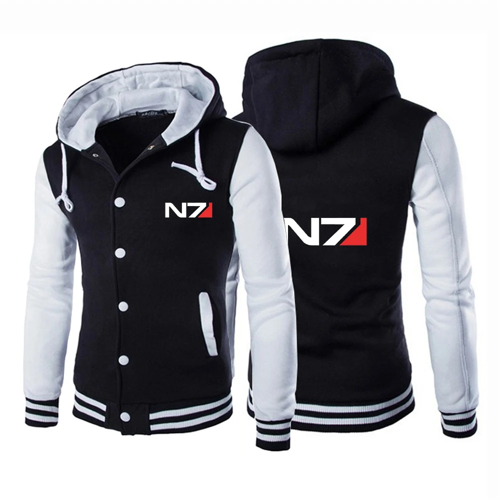 

2023 Spring Autumn N7 Mass Effect Logo Print Casual Splicing Single Breasted Hoodies Men's Cotton Baseball Uniforms Fashion Coat