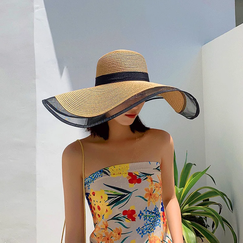 

Summer Simple Floppy Sun Hat Women Wide Brim Beach Hat Girls Seaside Travel Foldable Straw Hat Sunscreen UV Protection Lady Cap
