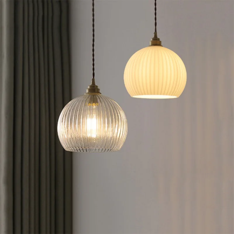 

Retro Glass Pendant Light Copper Suspension Chandelier for Dining Room Kitchen Bedroom Home Decor Hanging Lamp Fixtures Luster