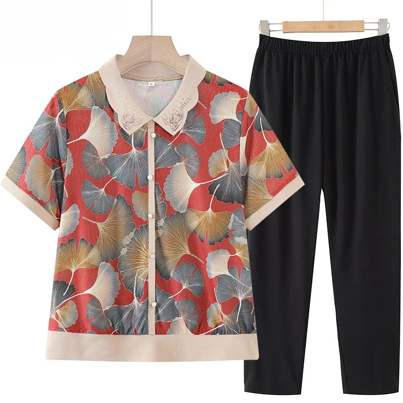 

Комплект пижамный женский с цветочным принтом, комплект из 2 предметов, брюки с широкими штанинами и эластичным поясом, домашняя одежда для бабушки среднего возраста, Z186