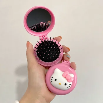 HelloKitty Makeup Mirror Sanrio Accessories Y2k Anime My Melody Kuromi Folding Air Portable Comb Mirrorr Carry Around Gift