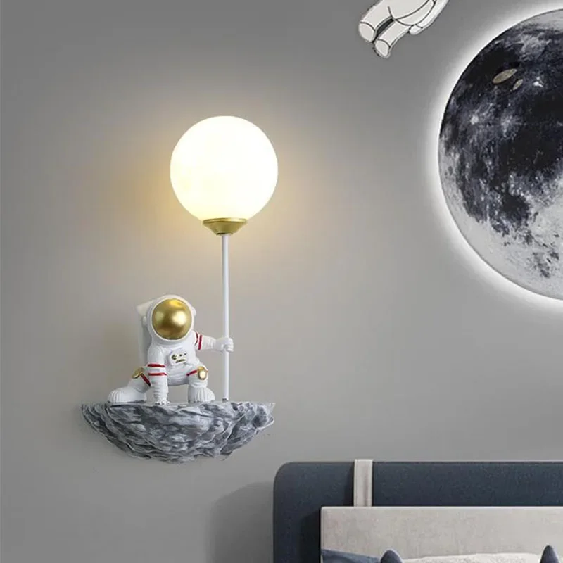 

LED Light Simple Children's Room Astronaut Wall Light Nordic Astronaut Moon Light Creative Boy Cartoon Bedroom Bedside Wall Lamp