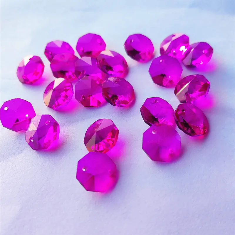 

200pcs/Lot 14mm Fuchsia Crystal Octagonal Beads For Glass Curtain DIY Dress Decorate Accessories Chandelier Stones Hanging Part