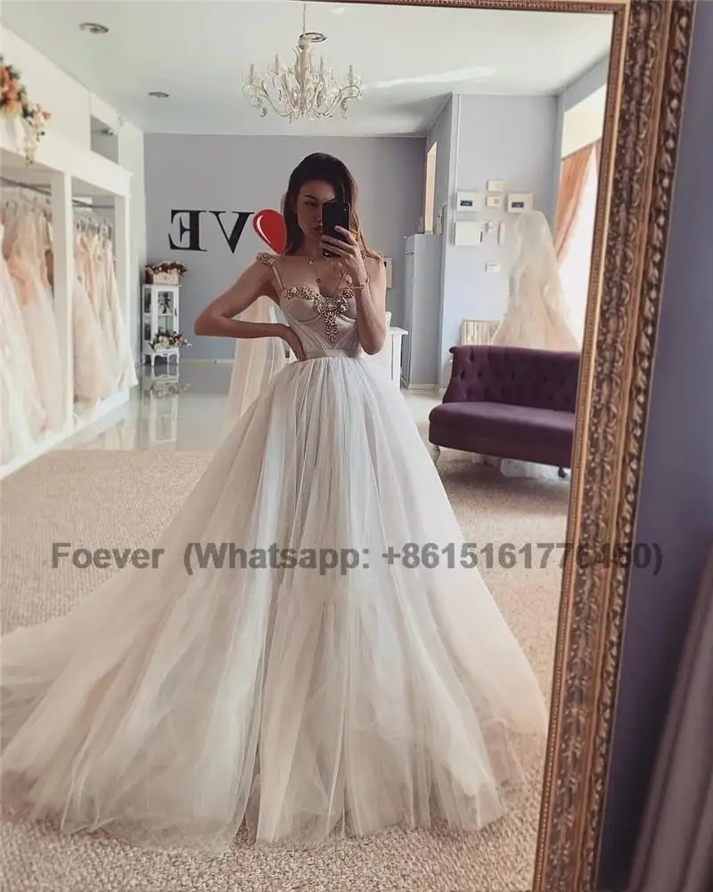 

Sexy Crystals Wedding Dresses Vestidos de Noiva New Princess Bride Dress Church Beach Wedding Gowns Custom Made