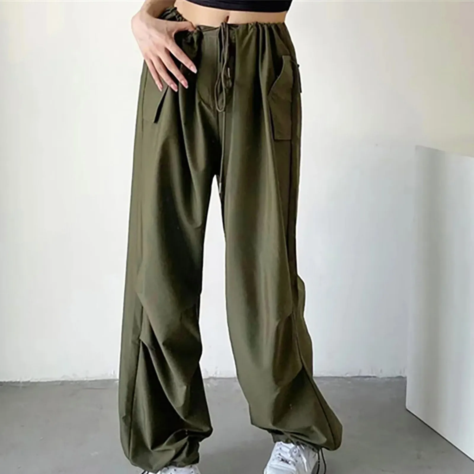 

Wide Leg Pants For Women Loose Street Style Women Work Pants Straight Slim Large Pocket Casual Retro Bottom Trouser Streetwear