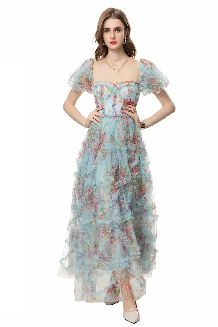 Summer Fashion New Elegant Princess Dress Women Small Floral Print Net Yarn Lace Puff Sleeve Ankle Length Long Dresses
Summer Fashion New Elegant Princess Dress Women Small Floral Print Net Yarn Lace Puff Sleeve Ankle Length Long Dresses