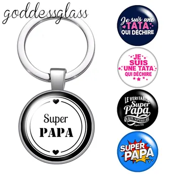 New Super PAPA je suis une tata qui déchire Words glass cabochon keychain Bag Car key chain Ring Holder Charms keychains gift