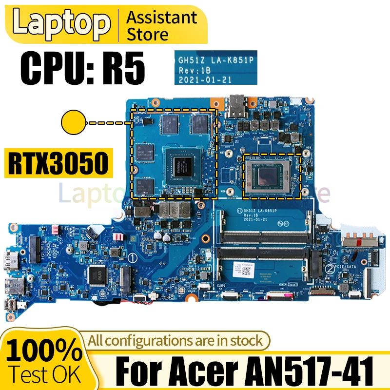 Материнская плата для ноутбука ACER AN517-41 NBQBA11001 R5 CPU RTX3050 GPU материнская плата для ноутбука
Материнская плата для ноутбука ACER AN517-41 NBQBA11001 R5 CPU RTX3050 GPU материнская плата для ноутбука