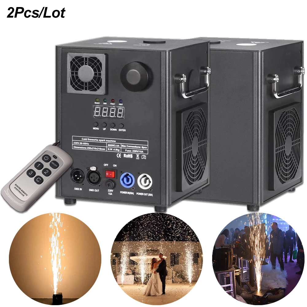 

2PC 600W Cold Spark Firework Machine DMX Special Stage Effect Low Noise with Wireless Remote Control for Party Musical Show DJ